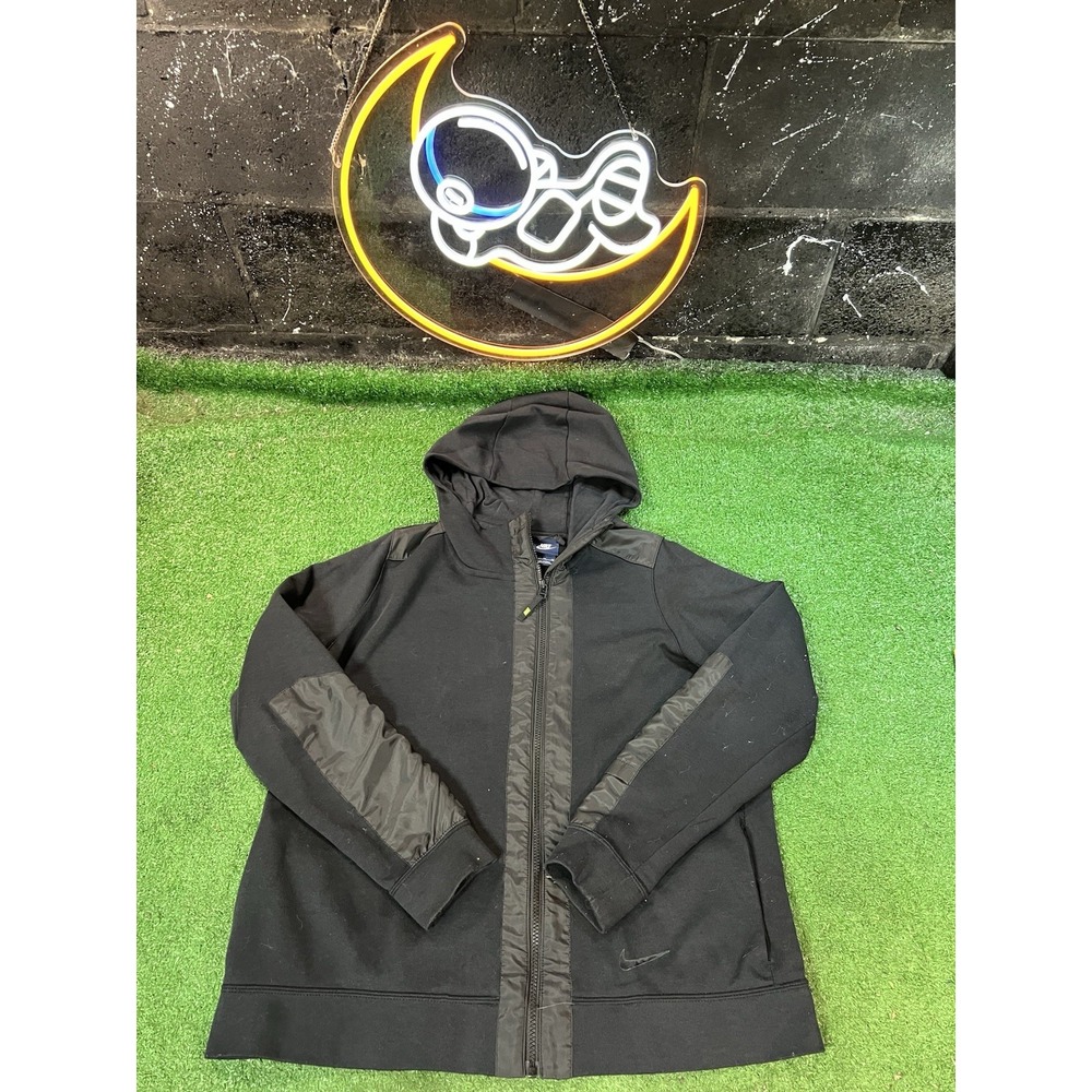 Nike Fleece Asymmetrical Full Zip Black Hybrid Hoodie Sweatshirt Size XL Adult